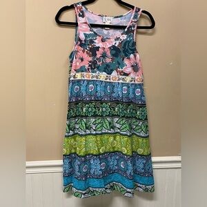 Tracy Porter Bright Floral Sleeveless Dress Flax Blend Size 4-6